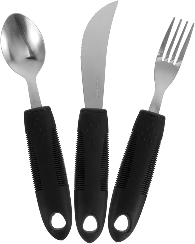 Hemoton Adaptive Utensils Set for Elderly Weighted Silverware with Non-Slip Handles 15-Piece Spoon Fork Knife Tremble Proof Tableware for Disabled Adults 8.66 Inch