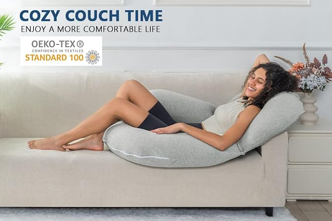 INSEN Reading Pillow, Back Pillow for Sitting in Bed and Couch, Gaming Pillow for Adults, Sit Up Support for Bed, Grey Jersey