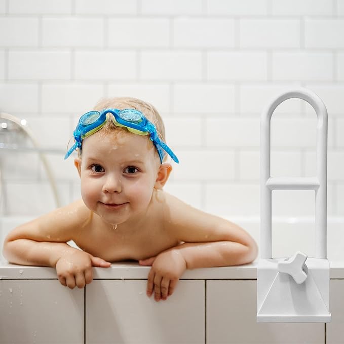 Bathtub Safety Rail, White Bathtub Rail Handle Clamp Railing Bath Grab Bar - Adjustable Shower Hand Grip Handle Assist Grab Bar for Bathroom and Showers, Grab Bar for Elderly and Seniors