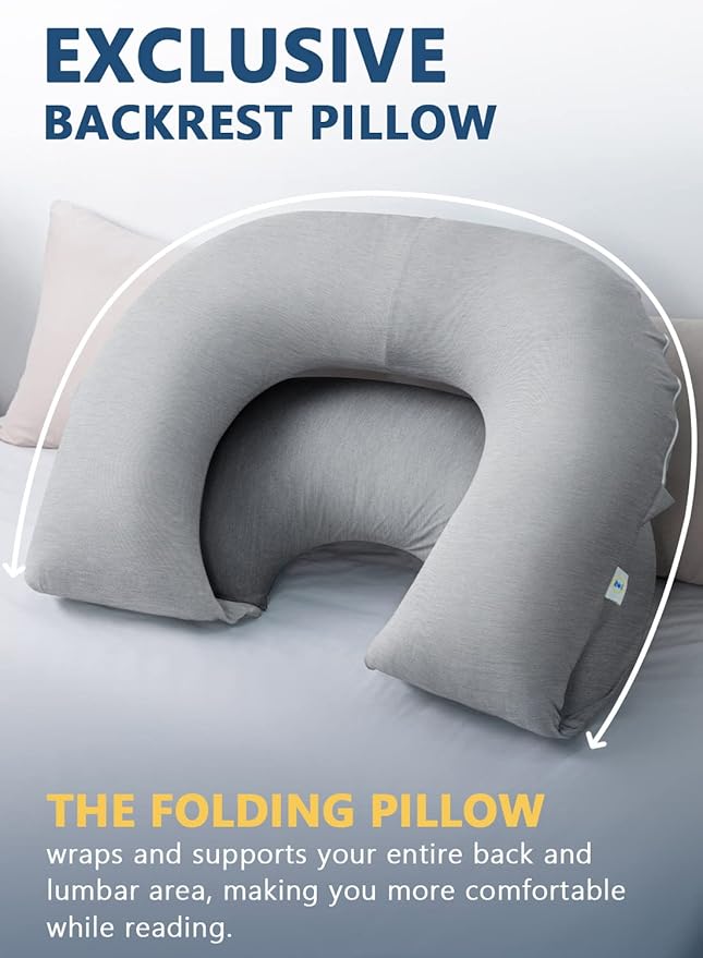 INSEN Reading Pillow, Back Pillow for Sitting in Bed and Couch, Gaming Pillow for Adults, Sit Up Support for Bed, Cooling Tencel, Grey