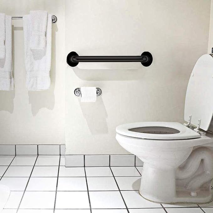 2 Pack Grab Bars 16 Inch, iMomwee Black Bathroom Handle for Elderly, Stainless Steel Safety Bars for Showers and Walls, Handicap Shower Rail Grab Bar, Balanced Support Bars for Senior Disabled