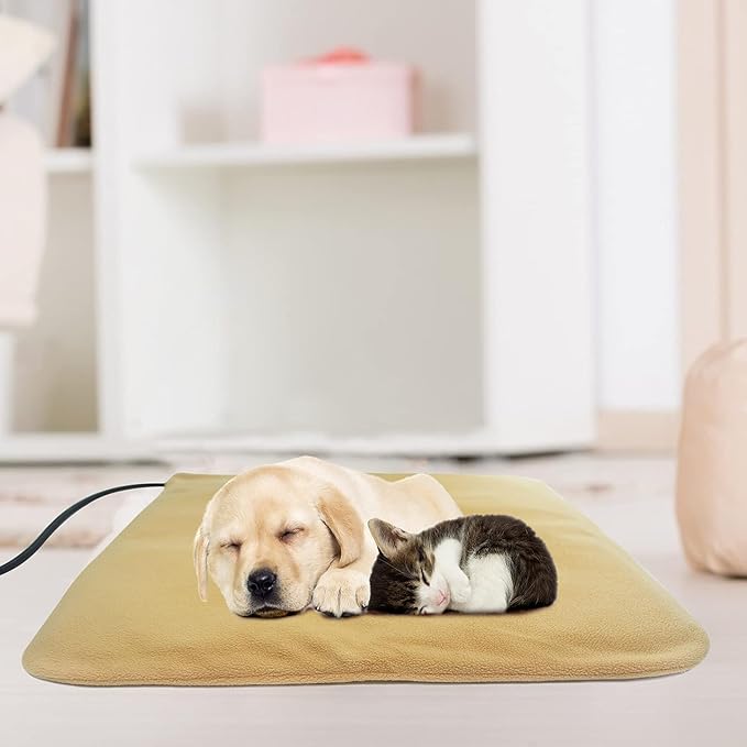 GOQO TOMO Pet Heating Pad, Electric Warming Pet Waterproof PVC Material for Dogs and Cats Indoor Warming Mat with Auto Off with Chew Resistant Steel Cord-18''x18''