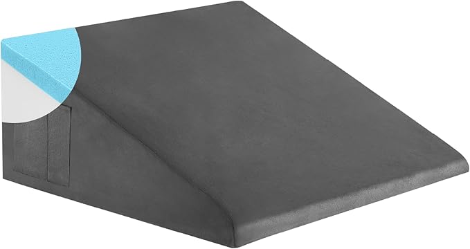 Bedluxe Wedge Pillow, 8 inch Bed Wedge Pillow for Headboard, Pillow Wedge for Acid Reflux Relief, Sleeping, After Surgery, Snoring, Gerd, Triangle Pillow Wedge - Cooling Memory Foam Top, Plush Grey