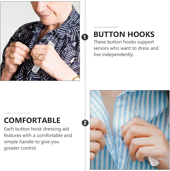 2pcs Button Hook and Zipper Pulling Tool Set Portable Folding Clothes Button Assist Tool for Easy Dressing for Elderly and Hand Mobility Support