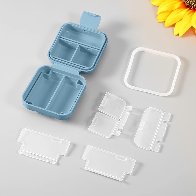 Dynippy Daily Pill Organizer 5 Compartments Portable Moisture Proof Small Pill Case for Pocket Purse Travel Pill Box Portable Medicine Vitamin Fish Oil Holder Container (Blue)