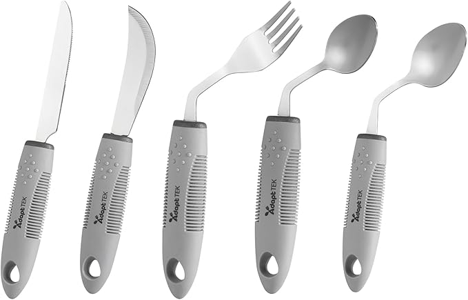 Restaurantware Adaptive Utensils - 1 count Stainless Steel, 9.84 x 5.12 x 1.57 Inches, Ergonomic Eating Aids, Non-Slip Utensil Set for Arthritis, Secure Grip Design, Gray