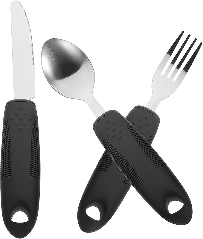 Healifty Adaptive Utensils 3-Piece Anti-Shake Tableware Set with Weighted Spoon Fork and Cutter for Elderly Disabled Adults Non-Slip Handles Eating Aid