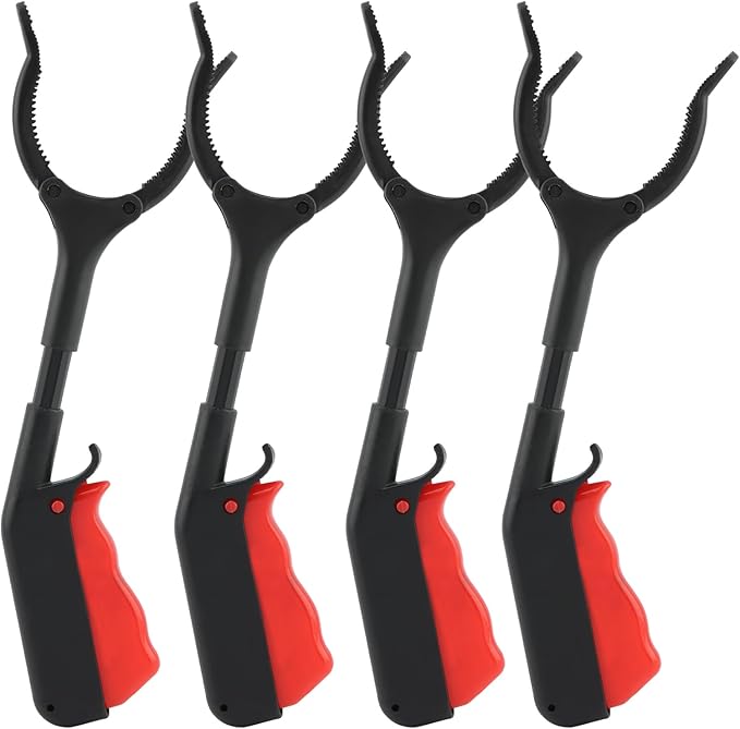 Grabber Tool, 4pcs 30cm/12inch Grabber Reacher Tool Claw Rubbish Tong, Lightweight Trash Pick up Stick,Portable Grabber Tool for Adults Litter Pickers Sanitation Workers(Black+red)