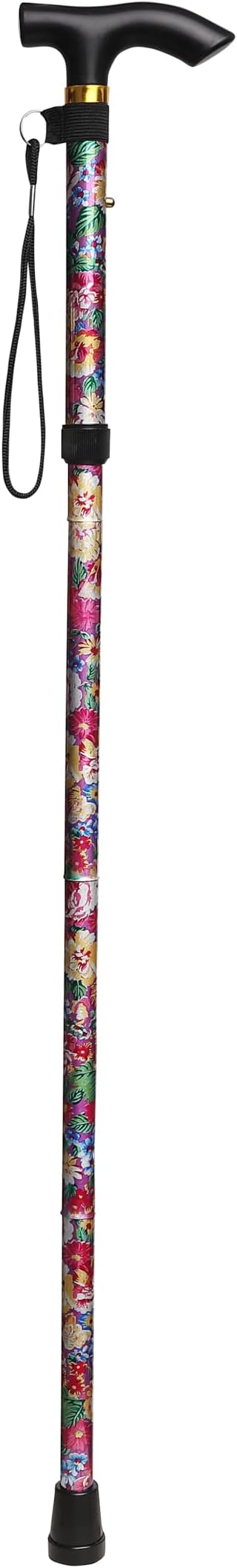 Folding Lightweight Walking Stick - Adjustable Aluminum Metal Collapsible Travel Cane with Non-Slip Rubber Base