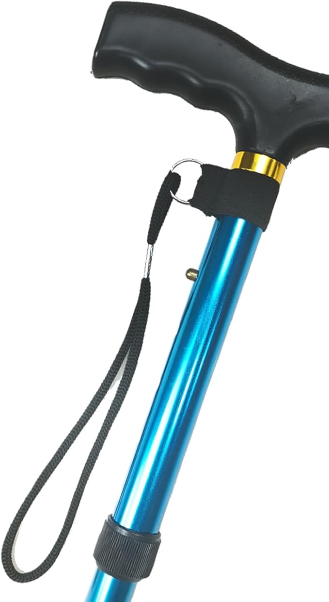 Folding Cane, 5-Level Adjustable Height Lightweight Portable Foldable Walking Canes with Wrist Strap and T Handle for Men Women Seniors