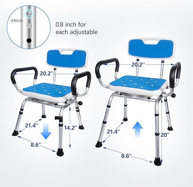 Swivel Shower Chair 500 lbs Heavy Duty Shower Chair for Elderly and Disabled - Height Adjustable Inside Shower Chair with Arms & Back - 360° Rotating Shower Bench Seat for Bathtubs