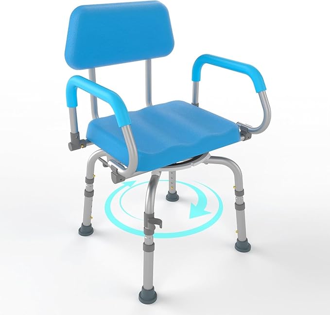 FSA/HSA Eligible 360° Swivel Shower Chair for Inside Shower, Adjustable Shower Seat with Pivoting Arm Bath Seat for Bathtub, Handicap Bathtub Chair for Senior Elderly Disabled, 4Level Height