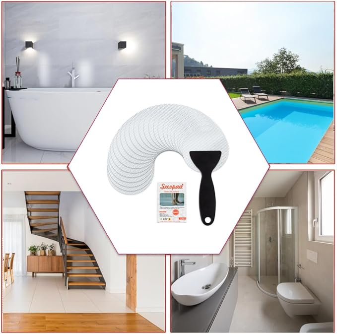 Secopad Original Bathtub Non-Slip Stickers for Tub & Shower Floor, Strong Anti-Slip Shower Stickers with Scraper Ideal for Families with Kids, Adults & Seniors, 12 PCS (Clear)