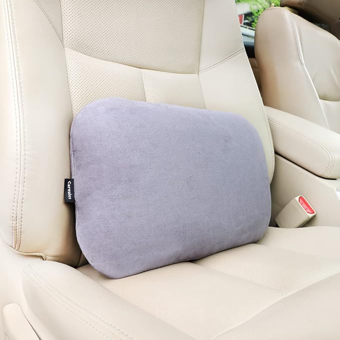 Carwales Lumbar Support Pillow for Car Seat Cushion Office Chair Thin Lower Back Pain Waist Support Driver Road Trip Accessories for Women Men Grey
