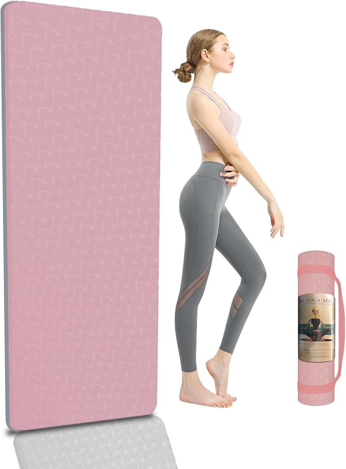 Yoga Mat 1/3" (8mm) Thick Non-Slip, Women Men Fitness & Exercise Mat, 72"Lx24"W Eco-Friendly TPE Workout Mat with Carrying Strap for Yoga, Pilates, Home Gym, Floor Exercises