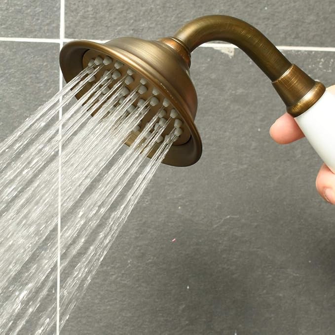 ENGA Vintage Hand-held Shower Rain Sprayer Telephone Shaped Ceramic Shower Head with 59 Inch Hose for Bathroom (Retro Bronze)