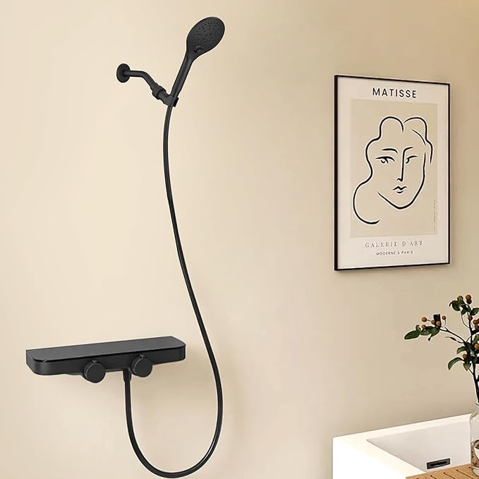 KPW Handheld Shower Head with 59" PVC Hose Matte Black Detachable Shower Head Adjustable Bracket High Pressure Handheld Shower Head RV Shower Head