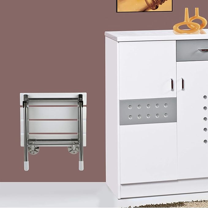 Folding Shower Seat Wall Mounted with Legs, Foldable Shower Chair for Inside Shower, Fold Down Shower Bench for Seniors (White, Fixed Height)