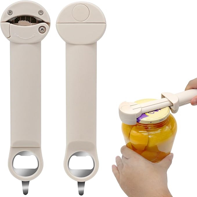Multifunctional Jar Opener for Seniors with Arthritis, Magnetic Can Opener, Kitchen Gadgets for Weak Hands (Off-White)