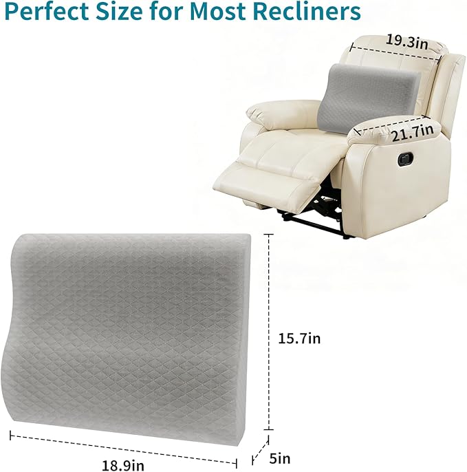 Lumbar Support Pillow for Recliner Chair - 17"x15"x5" Ergonomic Back Cushion with Gel Memory Foam, Adjustable Straps & Washable Cover, Back Pain Relief for Office Car Seat (Light Grey)