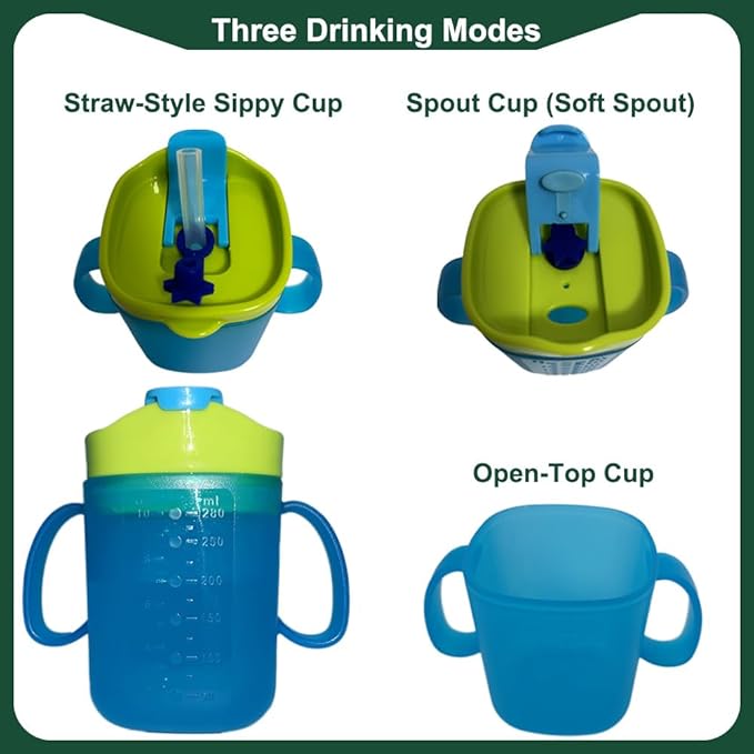 Adult Sippy Cup for Elderly – 10 oz Portable Spill-Resistant Cup with Straw and Easy-Grip Handles – Ideal for Disabled, Dysphagia & Hospital Patients (Blue)
