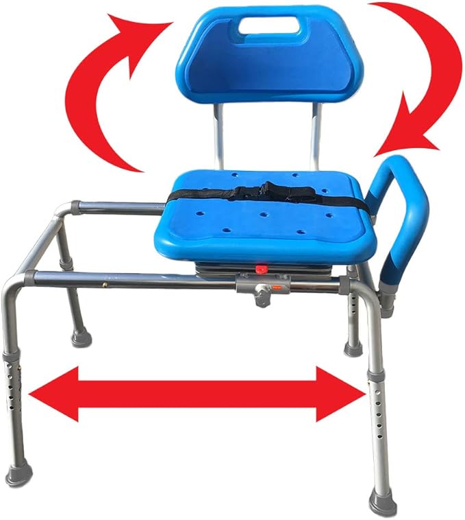 Gateway Premium Sliding Shower Chair Bath Transfer Bench with Swivel Padded Bath Tub Seat for Tubs and Shower, for Handicap & Seniors Mobility & Daily Living, Blue