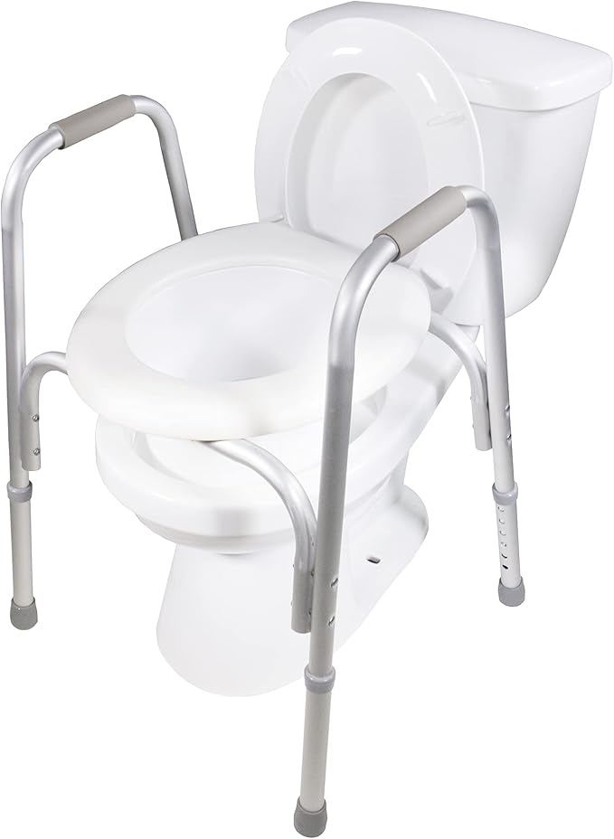 PCP Raised Toilet Seat and Safety Frame, Pre-Assembled Tool Free, Secure Adjustable Height, Made in USA, Regular
