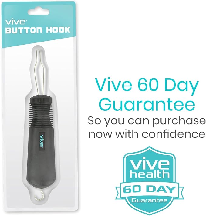 Vive Button Hook with Zipper Pull - Dressing Helper Assist Tool for Arthritis - One Hand Shirt & Coat Buttoning Aid, Disability, Handicapped, Seniors, Elderly - Limited Dexterity, Wide Grip Handle