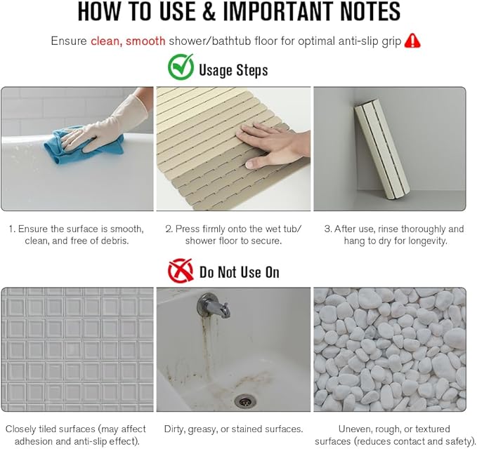MBOSS Bath Tub Shower Mat Non Slip Bathtub Mats for Bathroom Shower Floor Mat Bath Mats for Shower Tub Anti Slip Shower Mat with Drain Hole and Large Suction Cups