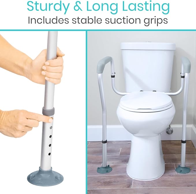 Vive Toilet Safety Rails for Seniors - Adjustable Grab Bars for Toilet - Toilet Safety Frame - Toilet Assistance for Elderly & Disabled - Toilet Seat with Handles - Bathroom Assist Bar Support Aid