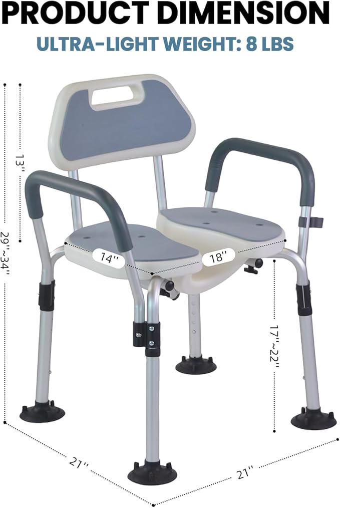 Medwarm Shower Chair, U Shape Shower Chair with 6-Level Adjustable, Non-Slip Feet for Private Washing, Elderly, Disabled, Seniors & Pregnant,Heavy Duty Shower Chair