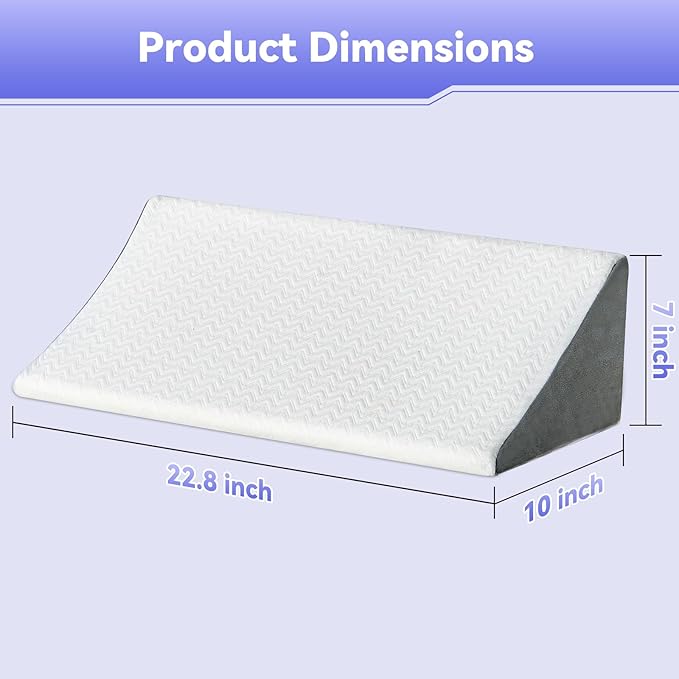 Vekkia Wedge Pillow for Side Sleeping, Ergonomic Back Support Pillow with High-Density Foam for Pregnancy Support, Back Pain, Preventing Bedsores, Surgery Recovery, Removable Cover, White/Gray