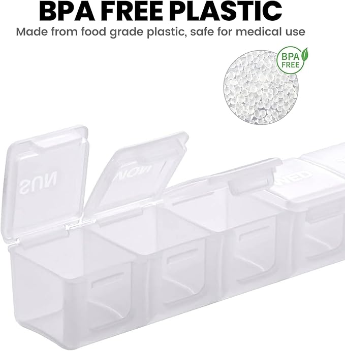 Sukuos Extra Large Weekly Pill Organizer 2 Pcs, Easy to Open Daily Pill Box 7 Day Medicine Cases for Vitamin, Fish Oils or Supplements (Black&White)
