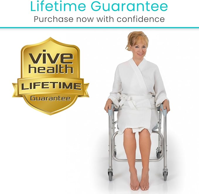 Vive Shower Chair & Toilet Riser with Wheels - Rolling Bathroom Seat for Elderly, Disabled, Handicapped - Adjustable Senior Raised Bath Potty Chair with Handles for Adults - w/ Arms & Locking Wheels