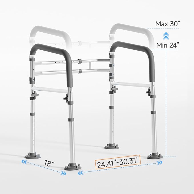 Loyoda Toilet Safety Rails,Height-Adjustable Toilet Frame Width-Adjustable Toilet Handles Foldable Toilet Rail Provides Support for Seniors , Pregnant ,Disabled (Gray)