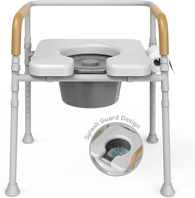 Loyoda Bedside Commode, Bedside Commodes for Seniors with 5.81QT Removable Bucket & Splash Guard, Adjustable Height Potty Chair for Adults, 350 lb Weight Capacity, Easy Cleaning, Tool-Free Assembly