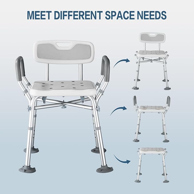 Upgraded Shower Chair for Inside Shower - 6 Height Adjustable (13.4-18.1"), Shower Chair for Elderly and Disabled with Arms and Back, Reinforced Crossbars for 550lbs w/4 Suction Cups