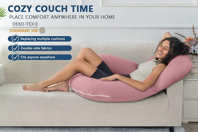 INSEN Reading Pillow, Back Pillow for Sitting in Bed for Reading, Nurse & Relax, Reading Pillow for Adults, Moms & Kids, Sit Up Pillow for Bed, Cooling Tencel, Pink