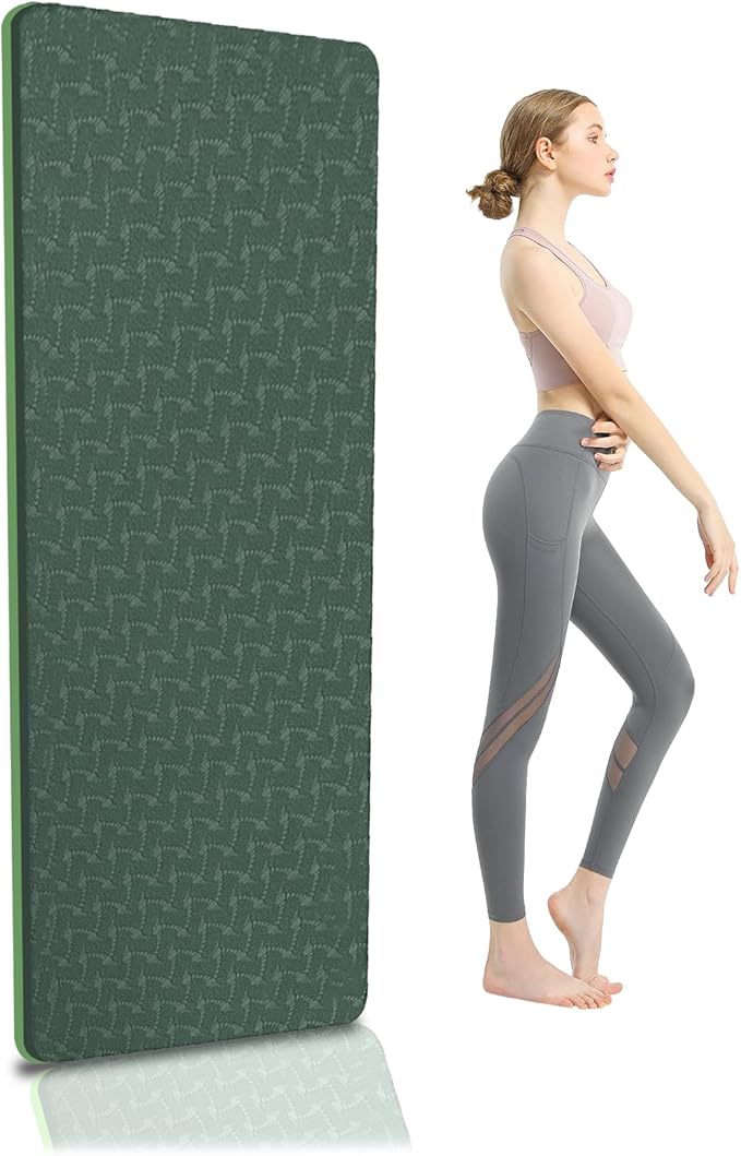 Yoga Mat 1/3" (8mm) Thick Non-Slip, Women Men Fitness & Exercise Mat, 72"Lx24"W Eco-Friendly TPE Workout Mat with Carrying Strap for Yoga, Pilates, Home Gym, Floor Exercises