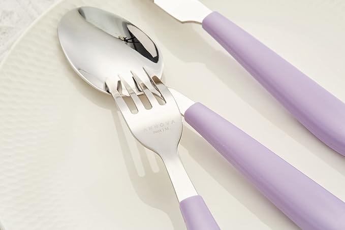 ANNOVA Silverware Set 20 Pieces Stainless Steel Cutlery Color Handle Flatware - 4 x Dinner Knife; 4 x Dinner Fork; 4 x Salad Fork; 4 x Dinner Spoon; 4 x Dessert Spoon (Lilac)