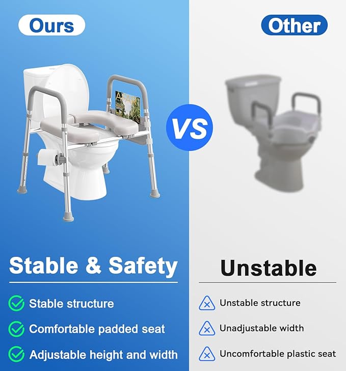 HOMLAND Raised Toilet Seat with Handles, Toilet Seat Riser for Seniors, Adjustable Height & Width, 400lb Elevated Handicap Toilet Seat, Fit Any Toilet, Grey