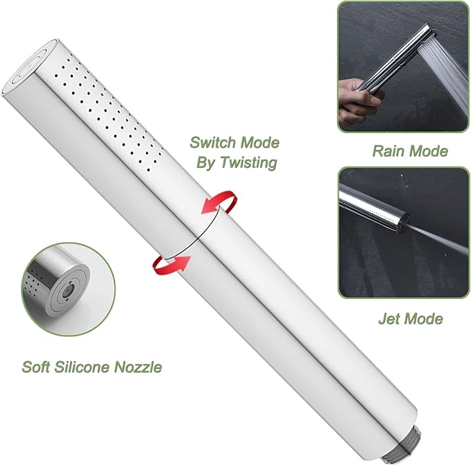 Chrome Handheld Shower Head Brass 2 Function High Pressure Hand Shower Wand 7 Inch High Flow Hand Held Shower Head Sprayer with 59 Inch Hose and Bracket