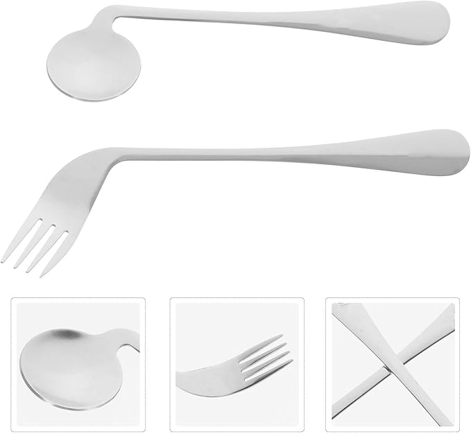 FOMIYES Angled Feeding Utensils Set Lightweight Ergonomic Fork and Spoon for Seniors Adaptive Tableware Assist with Easy Eating 2-Piece Set