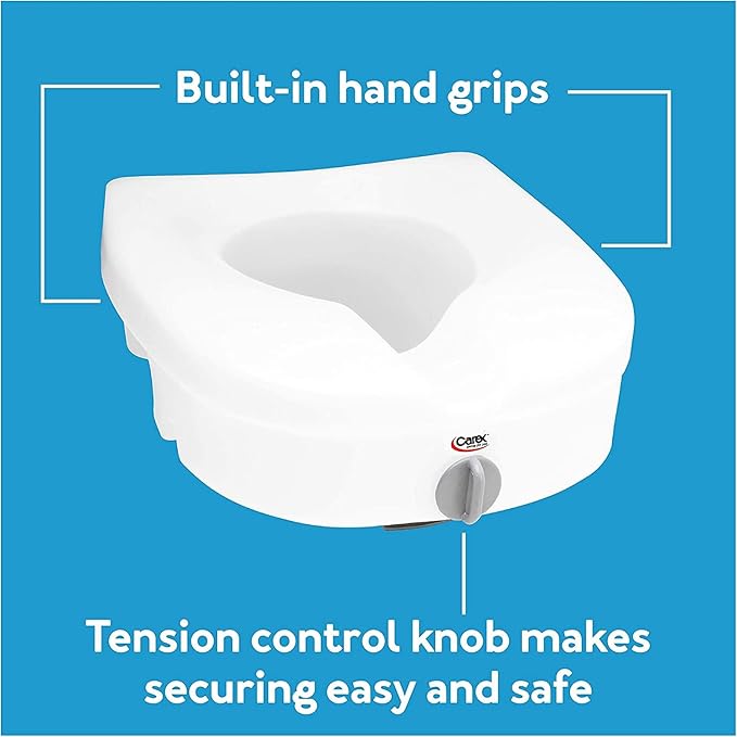 Carex Health Brands Carex E-Z Lock Raised Toilet Seat, Adds 5 Inches to Toilet Height, Elderly and Handicap Toilet Seat with Handles