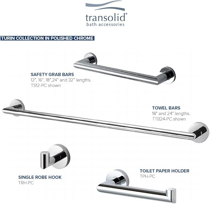 Transolid TS16PC Turin 16-inch Grab Bar, Polished Chrome