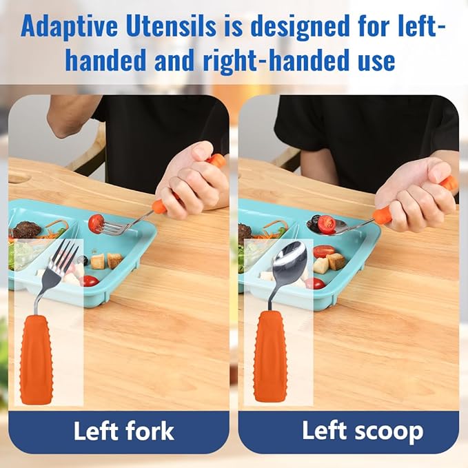 EZ Assistive Adaptive Weighted Utensils Set – Spoon and Fork for Hand Tremors, Parkinson’s, Elderly, and Arthritis – Adaptive Eating Utensils for Weak Grip and Limited Mobility