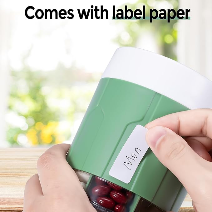 Betife Extra Large Supplement Organizer,Weekly Pill Organizer Bottle, Daily Pill Dispenser with 7 Large Compartments, Organizer to Hold 7 Day Vitamin Medication,21 Labels and a Cleaning Brush(Green)