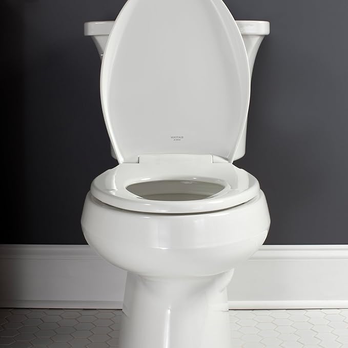 Mayfair Aurora Slow Close Toilet Seat, Easy Clean Hinges and Adjustable Perfect Fit Plastic Seat, Round, White
