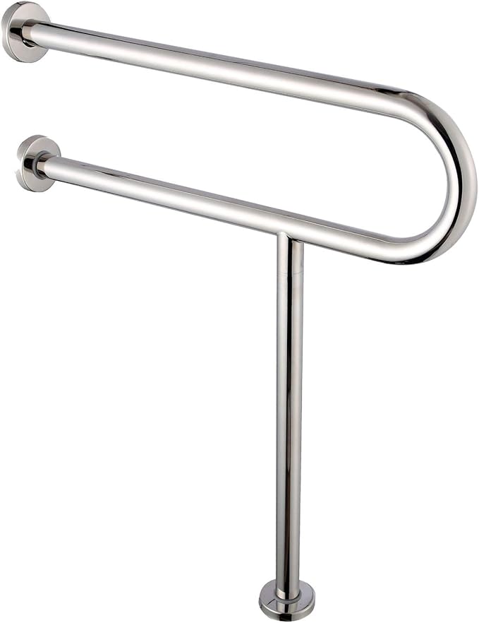 FlySkip Toilet Grab Bar,24 Inch Stainless Steel Handicap Rail for Bathroom Shower Safety,Non-Slip Hand Grips for Disabled, Elderly, Handicapped, and Pregnant Women,Floor to Wall-Mounted Support Bar