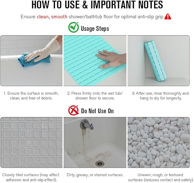 MBOSS Bath Tub Shower Mat Non Slip Bathtub Mats for Bathroom Shower Floor Mat Bath Mats for Shower Tub Anti Slip Shower Mat with Drain Hole and Large Suction Cups (Aqua Blue, 27.5 X 15.7 Inch)